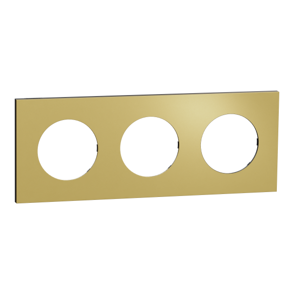 Odace métal - plaque de finition 3 postes - effet laiton support noir