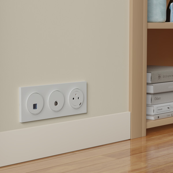 Odace origine - plaque de finition 3 postes - couleur blanc