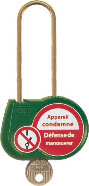 Cadenas vert anse 70mm diamètre 4mm clé à définir -"appareil condamné". - Catu - AL240SV00