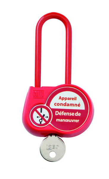 Cadenas de condamnation rouge, anse isolée h70 mm, clé 555 "appareil condamné" - Catu - AL260S555