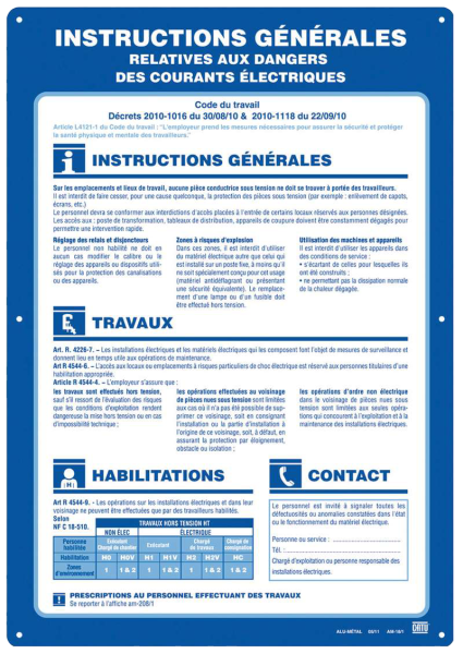 Affiche "instructions générales relatives aux dangers des courants électriques". - Catu - AM181