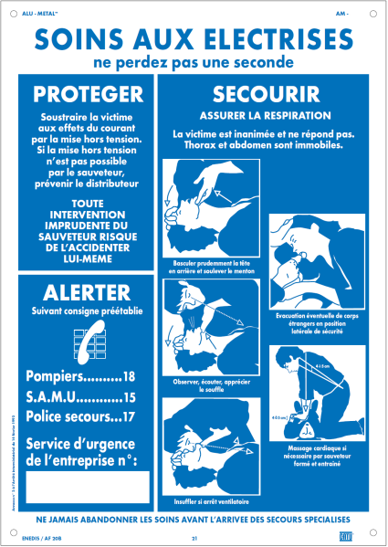 Affiche alumétal "soins aux électrisés", format a4. - Catu - AM20B
