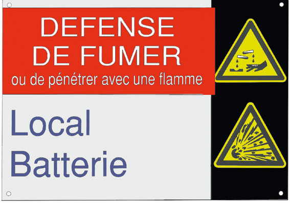 Affiche alumétal "défense de fumer - local batterie". - Catu - AM231