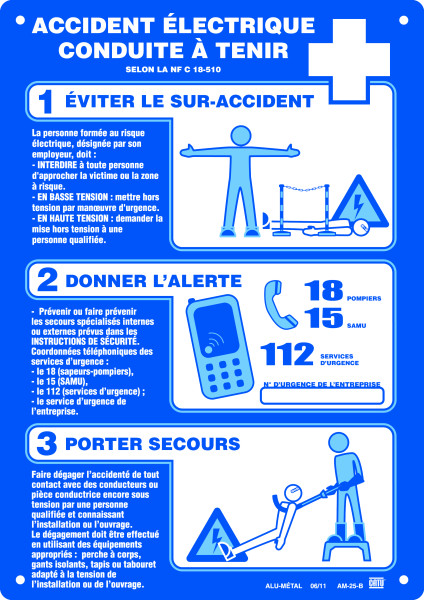 Affiche plastique "accident électrique conduite à tenir" nfc18510 format a4. - Catu - AP25B