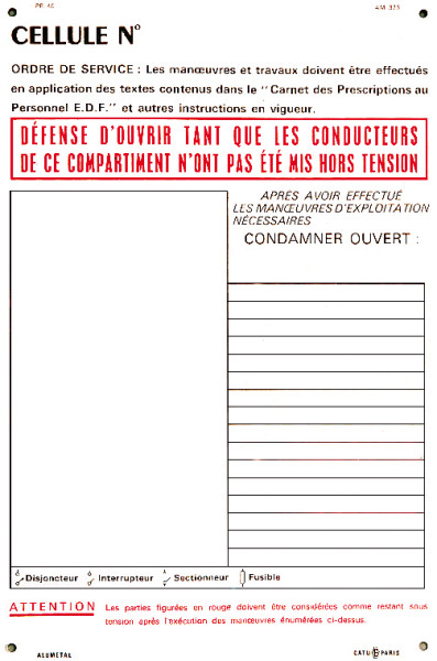 Affiche pvc de consignation "cellule électrique" 300 x 200 mm. Enedis : 3700321. - Catu - AP373