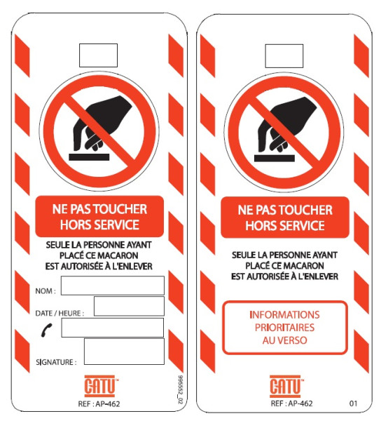 Affichette pvc de signalisation "ne pas toucher hors service",dim. 170 x 75 mm. - Catu - AP462