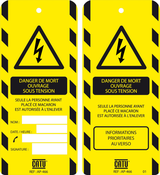 Affichette pvc de signalisation "danger de mort ouvrage sous tension". - Catu - AP466