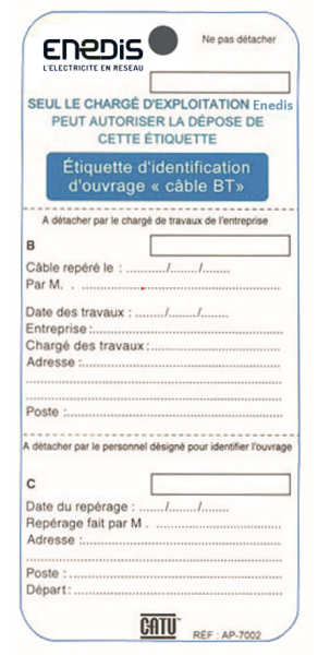Etiquette pvc d’identification d'ouvrage enedis 75 x 170 mm. - Catu - AP7002