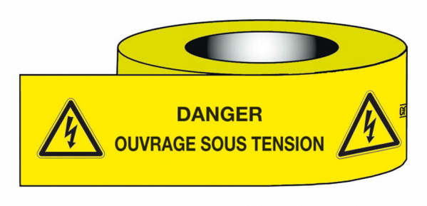 Ruban de marquage adhésif pvc jaune "danger ouvrage sous tension" 100 x 50mm. - Catu - AT5003