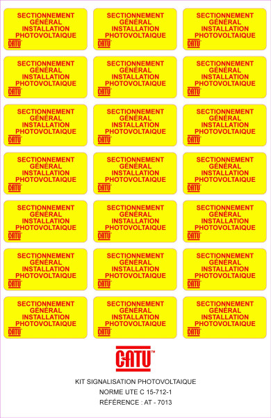 Planche de 21 étiquettes autocollantes pour installations photovoltaïques. - Catu - AT7013