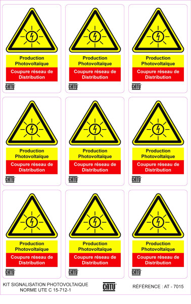 Planche de 9 étiquettes autocollantes "coup" pour installations photovoltaïques. - Catu - AT7015