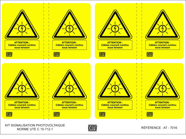 Planche de 4 étiquettes autocollantes pour installations "att" photovoltaïques. - Catu - AT7016