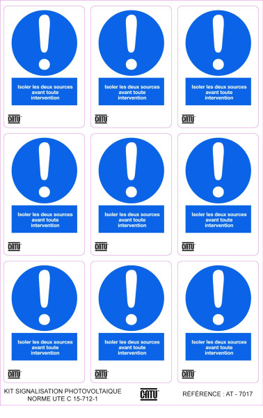Planche de 9 étiquettes autocollantes "isoler…" 130 x 205 mm. - Catu - AT7017