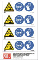 Planche de 4 étiquettes autocol. "danger batt, lunettes, gants"  110 x 42 mm. - Catu - AT7036