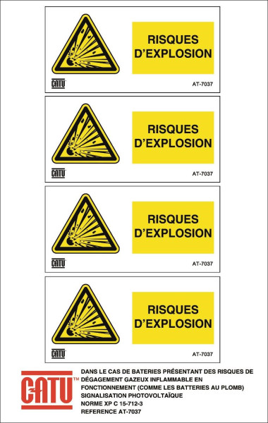 Planche de 4 étiquettes autocollantes "risques d'explosion" 85 x 42 mm. - Catu - AT7037