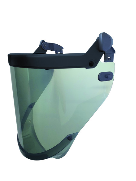 Ecran facial arc flash 14 cal/cm² gris à fixer sur casque par clips - Catu - MO1871