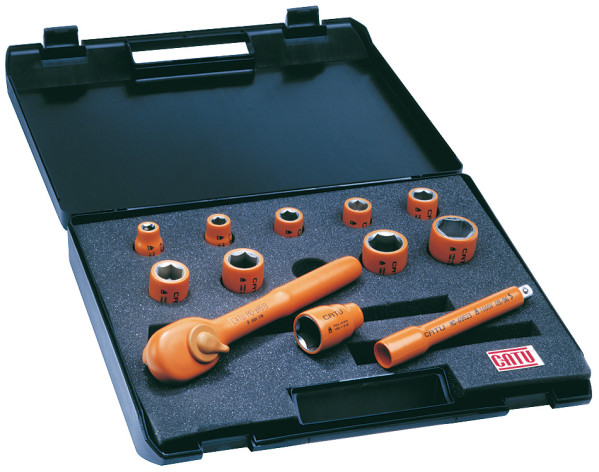Coffret d'outils isolés 3/8",  clé à cliquet et 10 douilles - Catu - MO6930823