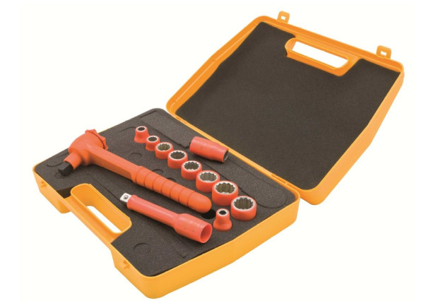 Kit d'outils de serrage isolés 3/8", clé à cliquet, rallonge et 20 douilles - Catu - MO69308HATD