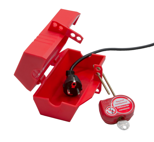 Condamnateur prises électriques ou pneumatiques en plastique rouge trou 25mm. - Catu - PL101