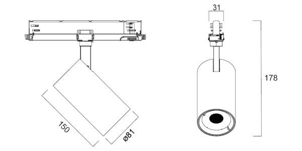 Projecteur sur rail pixo medium 31w 3625lm 940 nb/mb/wb dali noir - Sylvania - 0004563