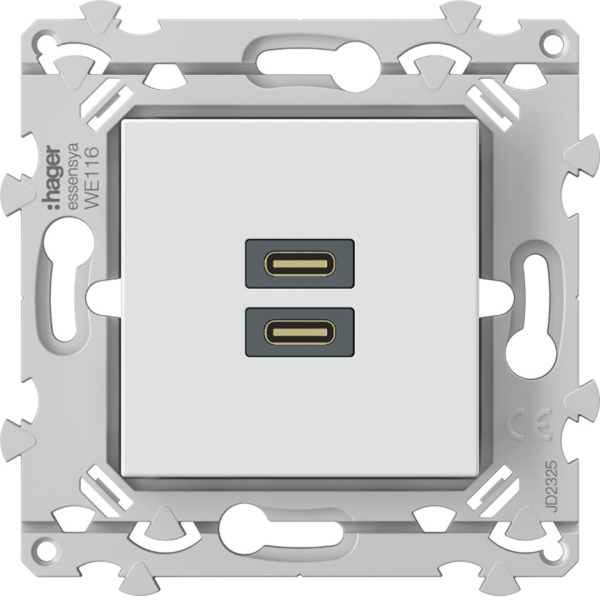 Chargeur essensya double usb c+c 20w pure - Hager - WE116