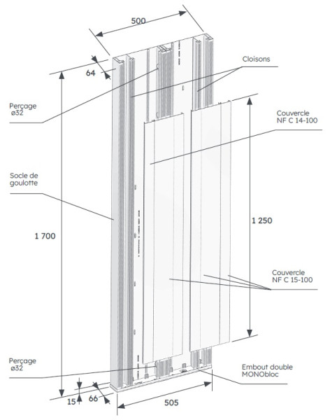 Goulotte GTL 2x13 Modules Longueur 1,70 m Michaud - Michaud - FA002