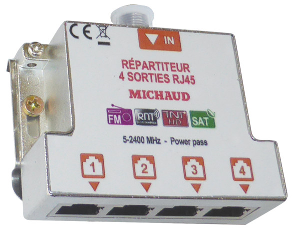 Répartiteur coaxial Michaud grade 2TV 4 sorties RJ45 - Michaud - LB024 Répartiteur coaxial Michaud grade 2TV 4 sorties RJ45 - Michaud - LB024