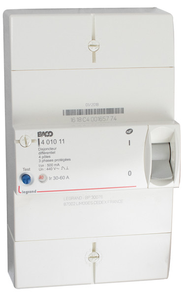 Disjoncteur de branchement EDF Baco tétra diff 500mA 60A instantané - Michaud - N467