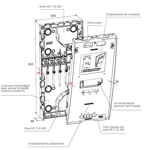 Panneau 250x550 compteur tri + disjoncteur sans logo edf - Michaud - R041
