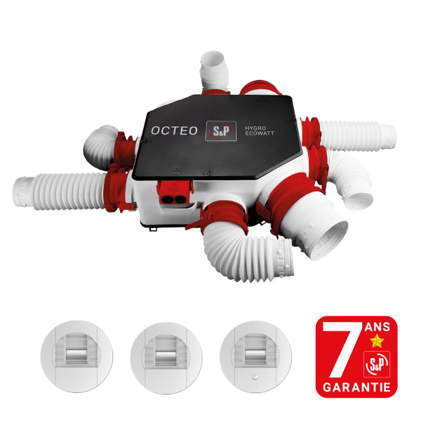 Kit vmc hygro ecowatt pour logement (neuf/rénov/remplacement) jusqu'à 6 sanit. - S&P France - 607812