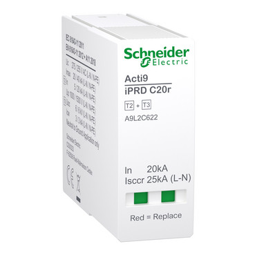 Acti9 iprd c20r, cartouche débro compact  pour phase et neutre type 2+3 1pn/3pn - Schneider Electric - A9L2C622