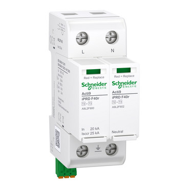 Acti9 iprd f40r parafoudre autoprotégé 36mm 1pn in=20ka  up=1,5kv  icc=25ka - Schneider Electric - A9L2F140