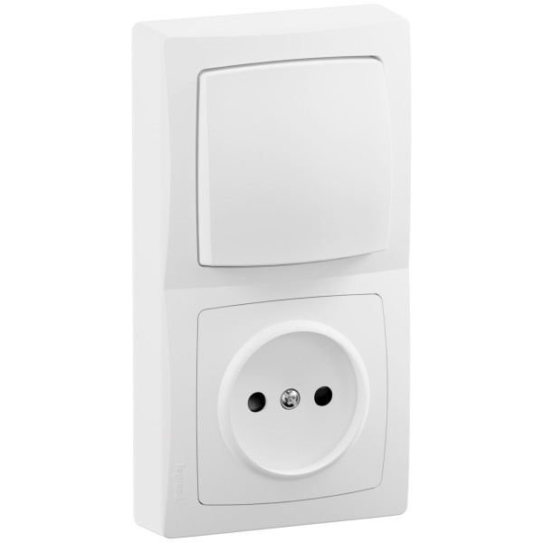 Interrupteur + prise sans terre vertical - les apparents - complet blanc - Legrand - ALB712WH