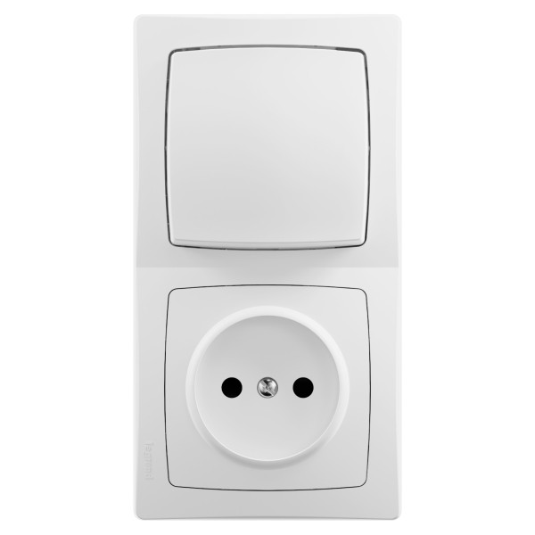 Interrupteur + prise sans terre vertical - les apparents - complet blanc - Legrand - ALB712WH