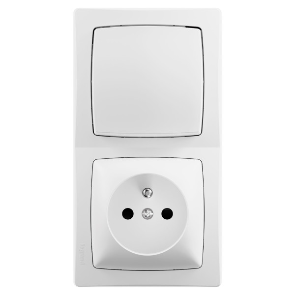 Interrupteur + prise avec terre vertical - les apparents - complet blanc - Legrand - ALB714WH
