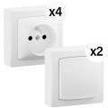 Lot 2 inter ou vv + 4 prises de courant - les apparents - complet blanc - Legrand - ALL710WH