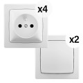 Lot 2 inter ou vv + 4 prises de courant - les apparents - complet blanc - Legrand - ALL710WH