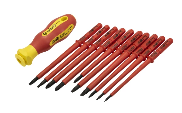 Trousse tournevis lame interchangeable isolé 1000v. 10 lames plat, ph, pz, torx - AGI Robur - 412108