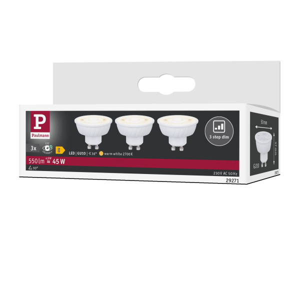 Ampoule led gu10 xxx xxw x3 550lm 2700k 3sd 38° 230v ral 9003 h50mm d35mm - Paulmann - 29271