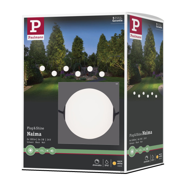 Extérieur plug & shine lichterkette naima 6 balls 5,5m 3000 k ip67 - Paulmann - 94910