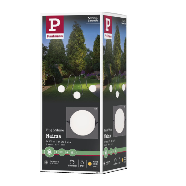 Extérieur plug & shine lichterkette naima 3 balls 1,5m 3000 k ip67 erweiterung - Paulmann - 94912