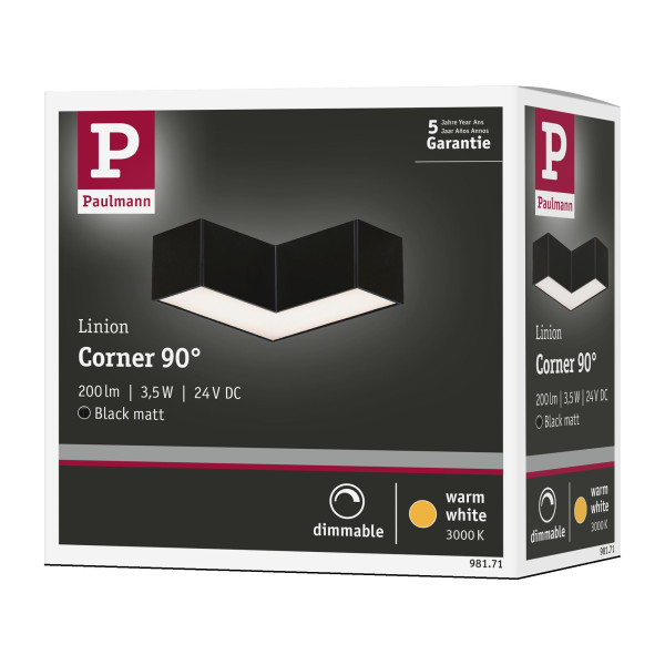 Linion canal lumineux angle 90° 3w 3000k 24v ral 9004 noir de sécurité - Paulmann - 98171