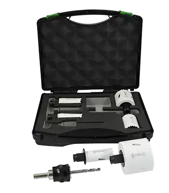 Coffret 6 scies trépan co, arbre et foret à fixation rapide. 22-25-32-40-51-67mm - AGI Robur - 071108