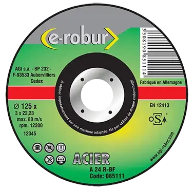 Disque à tronçonner le métal diam 125 mm, alésage 22,2 mm, plat - AGI Robur - 085111