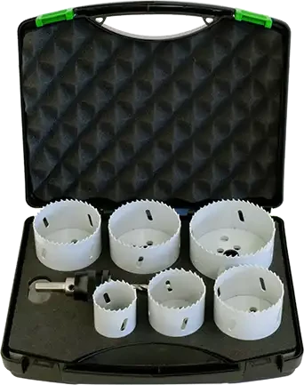 Coffret de 6 scies trépan hss bimétal 40-54-65-68-73-86 mm avec arbre moteur. - AGI Robur - 225103