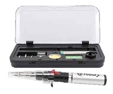 Kit fer à souder à gaz, 90/150w, 5 pannes, support, éponge et coffret - AGI Robur - 384104