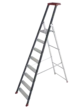 Escabeau aluminium 8 marches, hauteur plateforme 2,63 m, en131 - AGI Robur - 396033