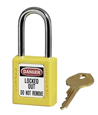 Cadenas de consignation jaune, anse acier 4 mm et corps résine, clé unique - AGI Robur - 437213