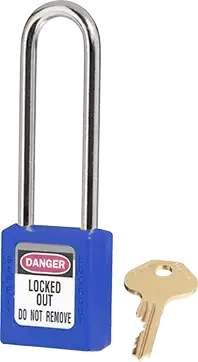 Cadenas de consignation bleu, anse acier 4 mm , long. 76 mm, corps résine - AGI Robur - 437225