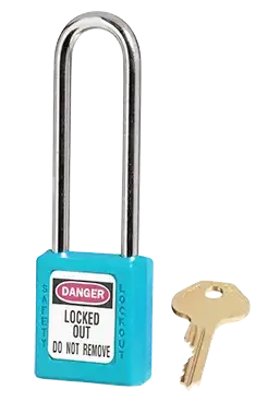 Cadenas de consignation turquoise, anse acier 4 mm , long. 76 mm, corps résine - AGI Robur - 437228